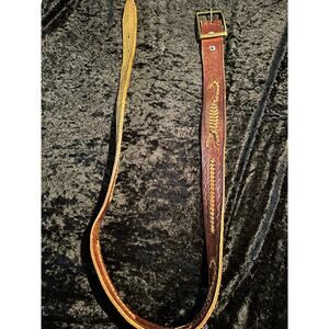 Tooled Leather Belt XL 46" long end to end